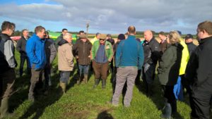 Group of farmers in a grass field during the 'Waste more, fert. less!' event near Elgin