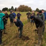 Gavin Elrick digging a soil pit to examine soil structure during the second meeting of the Aberdeenshire Soil & Nutrient Network event in November 2017
