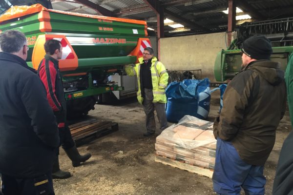 Gavin Elrick discussing the maintance of a fertiliser spreader and N, P & K requirements during the recent West Lothian Soil & Nutrient Network event