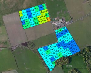 Map showing the GPS soil sampling results at West Binny Farm as part of the Soil and Nutrient Network project