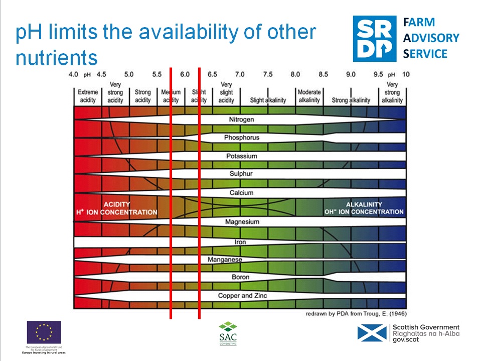 Chart showing the availability of different soil nutrients at varying pH