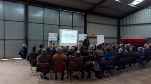 Photo showing the large group of farmers who attended the first East Lothian Soil & Nutrient Network event at Bielgrange