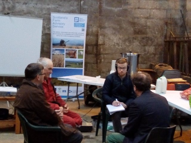 James Milne from Balnellan, the Moray Soil & Nutrient Network host farm, recording a podcast with Dr Paul Hargreaves, soil & grassland expert and Gaving Elrick, soils and drainage expert.