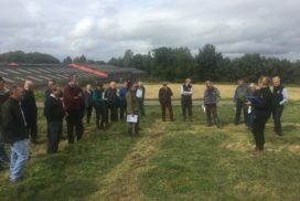 Farmers listening to Lorna Galloway discussing silage sward health during the first meeting of the Stirling Soil & Nutrient Network