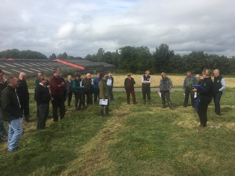 Farmers listening to Lorna Galloway discussing silage sward health during the first meeting of the Stirling Soil & Nutrient Network