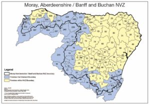 Map showing the Moray, Aberdeenshire, Banff & Buchan NVZ area