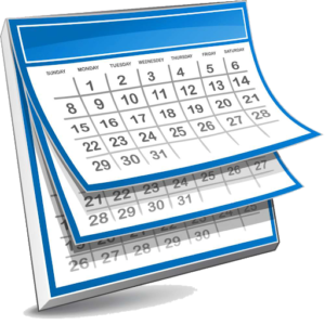 A pencil drawing depicting a generic calendar. There are three pages showing a grid of days giving the impression of a generic wall calendar.