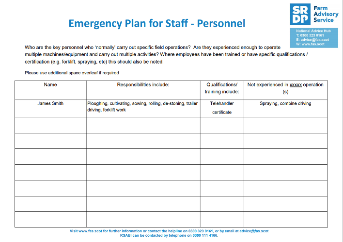 Emergency Plan for Staff - Field Operations - Personnel