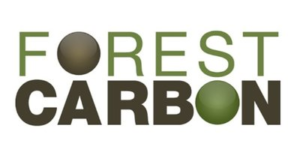 The Forest Carbon Logo - the word 'FOREST' sits in green font above the word 'CARBON' which is in bold brown font. The letter 'O' is replaced in each - in the word Forest it is replaced with a circular brown button; in the word 'carbon; it is replaced with a circular green button.