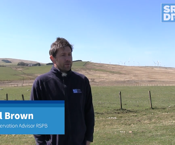 Daniel Brown, a Senior Conservation Officer with the RSPB standing in an upland field in the Clyde Valley Wader Initiative area.