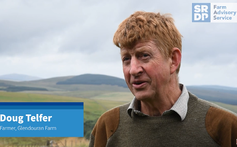 Doug Telfer, a farmer who has farmed at Glendouran Farm for all of his life, standing in a grassland field and talking to someone who is slightly behind the camera.