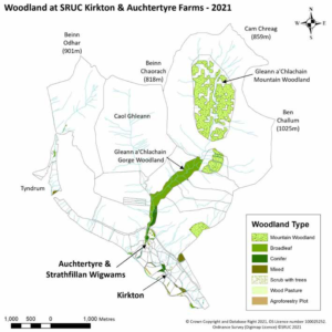 A map of the woodland resources at SRUC Kirkton and Auchtertyre (2021)