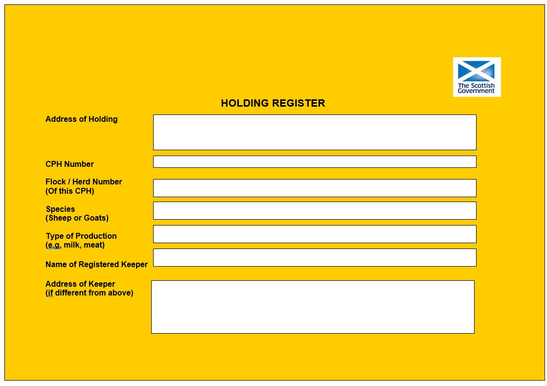 Sheep & Goat Holding Register