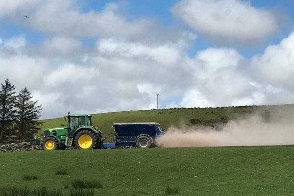 Tractor spreading lime