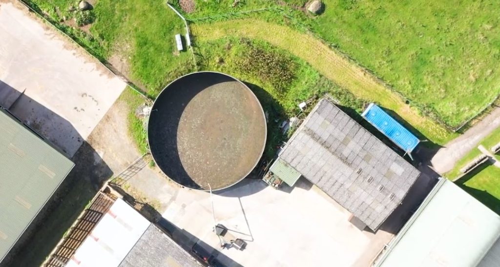 Arial footage of a slurry tank