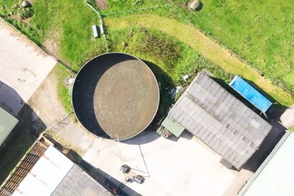 Arial footage of a slurry tank