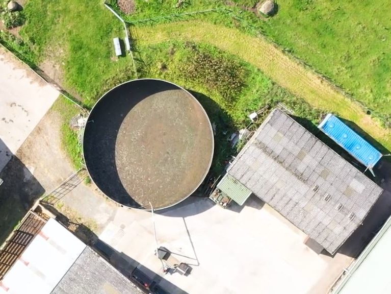 Arial footage of a slurry tank
