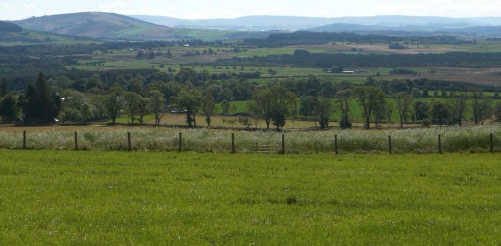 View of fields and hills