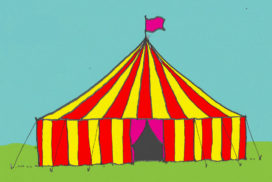 a red and yellow fairground tent