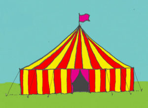 a red and yellow fairground tent